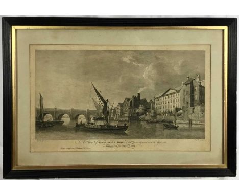 Engraving of Westminster Bridge dated 1761, image 29 x 54cm, together with a print of Charing Cross signed Sedgwick, both in 