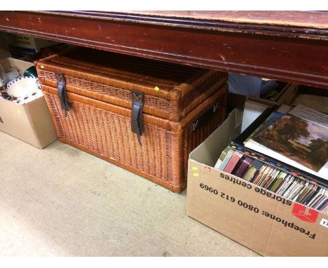 LPs, wicker hamper and a box of assorted