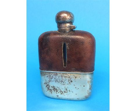 A silver mounted hip flask