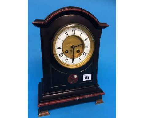 A Victorian slate and marble bracket clock, with eight day movement, 31cm high