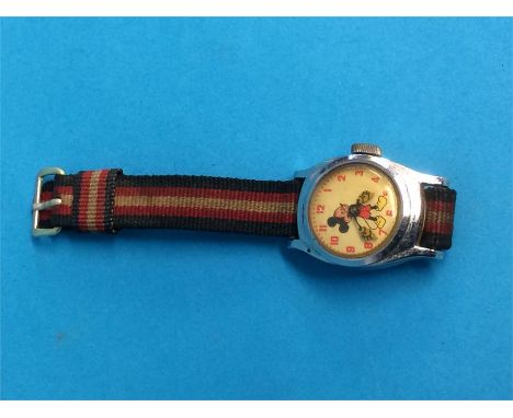 A Child's vintage chrome plated Mickey Mouse wristwatch