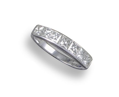 A diamond half-hoop ring, channel-set with princess-cut diamonds in platinum, size L