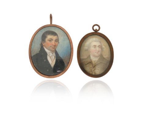 Two miniature portraits, one depicting Charles James Fox (1749-1813), the famous politician, 6cm high, and another miniature 