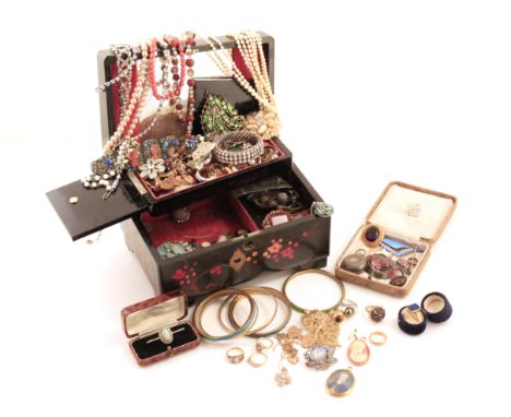 A large quantity of jewellery and costume jewellery, including an opal and diamond brooch, in fitted case, a lady's gold and 