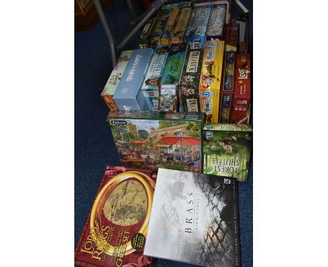 TWO BOXES OF BOXED BOARD GAMES comprising approximately twenty three games to include Rivals for Catan, Ticket to Ride: Rails