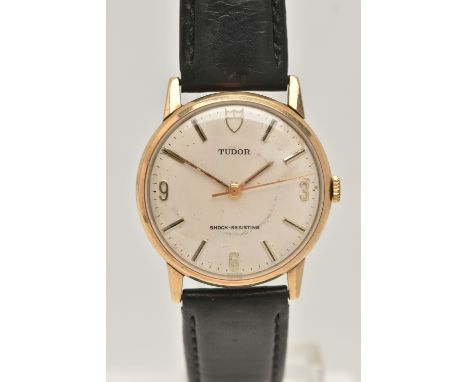 A GENTS 'TUDOR' WRISTWATCH, manual wind, round silvered dial signed 'Tudor, Shock-Resisting', baton markers with Arabic numer