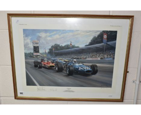 ALAN FEARNLEY 'A CLOSE FINISH', A SIGNED LIMITED EDITION PRINT, depicting the 1969 Italian Grand Prix at Monza, signed by Jac