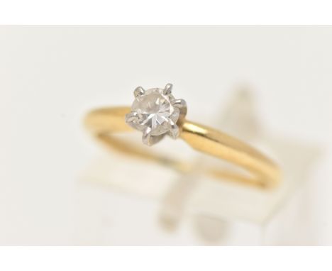AN 18CT GOLD DIAMOND SINGLE STONE RING, round brilliant cut diamond in a six claw raised white metal setting, estimated diamo