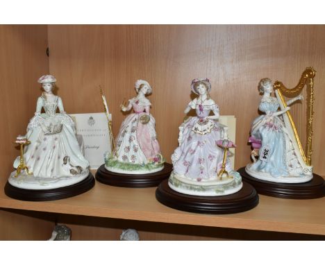 FOUR ROYAL WORCESTER LIMITED EDITION 'GRACEFUL ARTS' FIGURINES, comprising 'Painting' 448/2500, 'Embroidery' 448/2500, 'Poetr