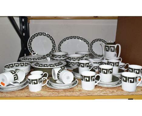 A WEDGWOOD SUSIE COOPER KEYSTONE DINNER  AND COFFEE SERVICE comprising two covered tureens, six wide rimmed soup bowls with s