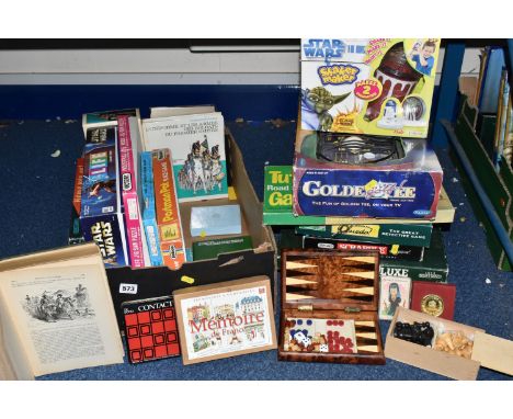 ONE BOX AND LOOSE RETRO AND VINTAGE GAMES to include a pack of French Seven Families cards, a pack of circular cards, a box o