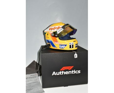 A BOXED 2008 ARAI GP6 FULL SIZE LEWIS HAMILTON REPLICA HELMET, with dust bag and 'Authentics' box, bears a signature in silve