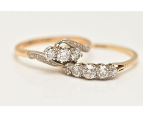 TWO DIAMOND RINGS, the first designed as a graduated line of five old cut diamonds, estimated total diamond weight 0.50ct, st