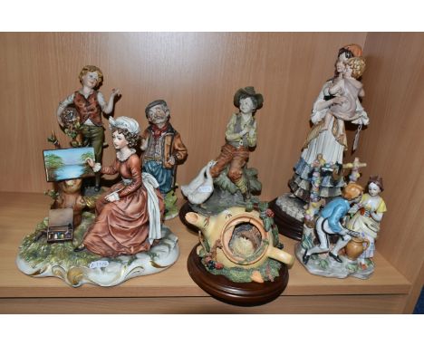 A GROUP OF CAPODIMONTE AND SIMILAR FIGURES, comprising a composite Capodimonte figure group of a woman and child, indistinctl