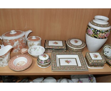 A GROUP OF NAMED CERAMICS, comprising Wedgwood 'Francis' pattern teapot, milk jug, and covered sugar bowl, Wedgwood 'Venus' p