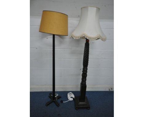 A STANDARD LAMP, with spiral and foliate details, height to fitting 154cm, along with another standard lamp (condition report