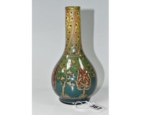 A PILKINGTON'S ROYAL LANCASTRIAN VASE, by William Salter Mycock, shape no 2364, with copper lustre foliate decoration on a gr