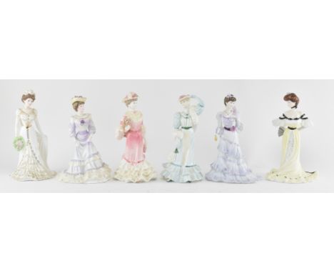 Coalport - Golden Age - a collection of six fine bone china lady figurines. The lot comprising Beatrice at the Garden Party; 