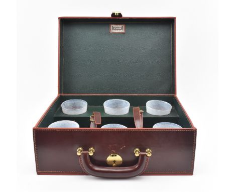 Rutherfords of London - a vintage 20th century picnic travel whisky carry case for drinks. The briefcase of brown calf leathe