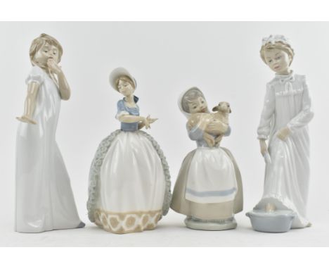 Nao Daisa by Lladro Porcelain - a collection of four fine bone china figurines of girls. The lot comprising a girl yawning, a