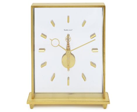 A Jaeger Le Coultre brass cased skeleton mantel clockrectangular with gilt hour batons, manual wind movement, signed Jaeger L