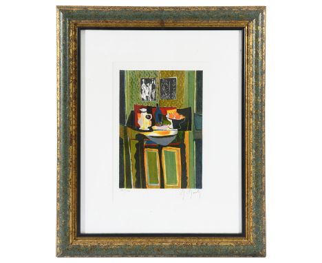 Marcel Mouly (French, 1918-2008) 'La Bouteille Bleue'lithograph on paper, signed bottom right, print edition 291/300, framed,