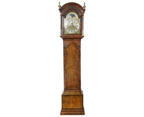 A George II figured walnut longcase clock with moonphase, alarm and annualcalendar by John Crolee, London c.1755the 13" arche