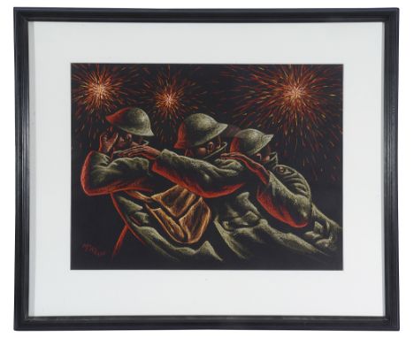 Graham McKean (Scottish, b.1962) 'Band of Brothers'oil pastel on card, signed bottom left by artist, signed and titled by art
