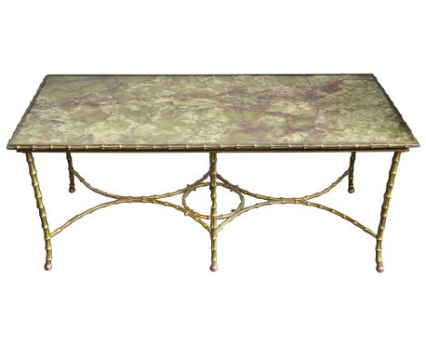 A mid 20th century French faux bamboo gilt bronze and green onyx rectangular coffee table in the manner of Maison Jansen heig