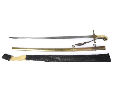 A Victorian British Army Officer's ivory mounted Mameluke-hilted levee sword and scabbard mid 19th century, with stylised scr