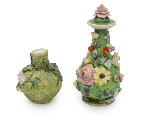An early Victorian Spode scent bottle and stopper, of baluster form, encrusted with flowers and shell, numbered 4817 to base;