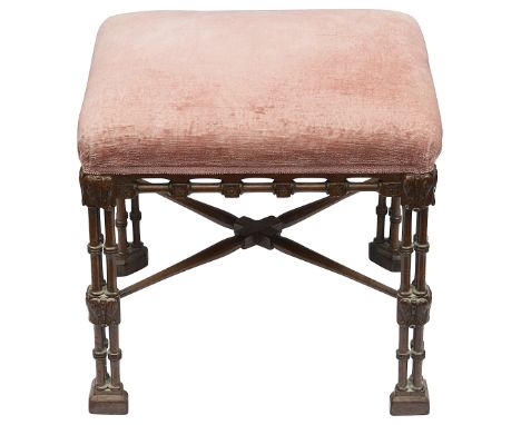 A George III style Chippendale design stoolmid 19th century stuff over seat above pierced carved seat rails, raised on cluste