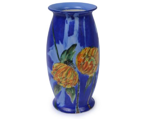 A Clarice Cliff Marigold Vase circa 1930hand painted with Marigold flowers and foliage with an enchanting tonal blue backgrou