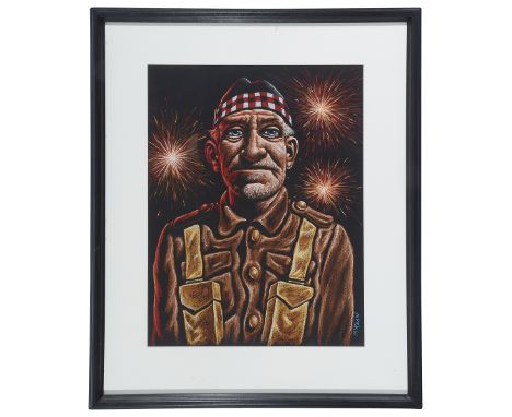 Graham McKean (Scottish, b.1962) 'War Hero' (A Private Person)oil pastel on card, signed bottom right by artist, signed, date