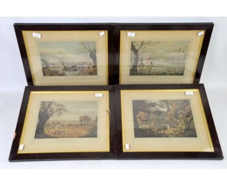 Set of three 19th century French prints, set of four 19th century hunting prints .    