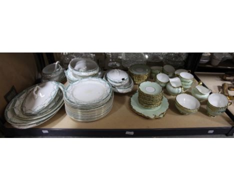 Paragon part tea service in green ground with gilt border and John Maddock &amp; Sons part dinner service with green swags to