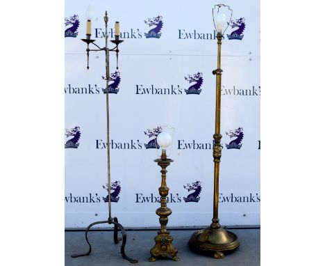 Brass adjustable standard lamp, cast metal standard lamp and a lamp .    