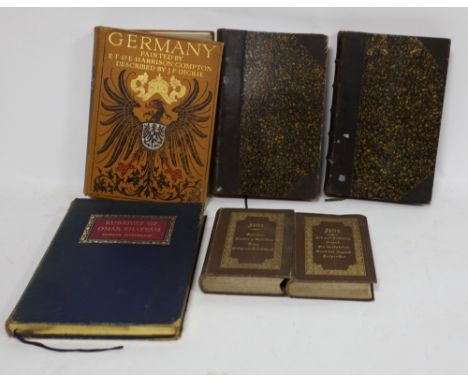 Collection of books including leather and cloth bindings (one shelf).    