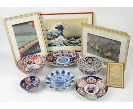 Seven facsimile images after Japanese print originals, including: Ohashi Atake no Yudachi; Kanbara; Shono; Kanagawa-oki nami-
