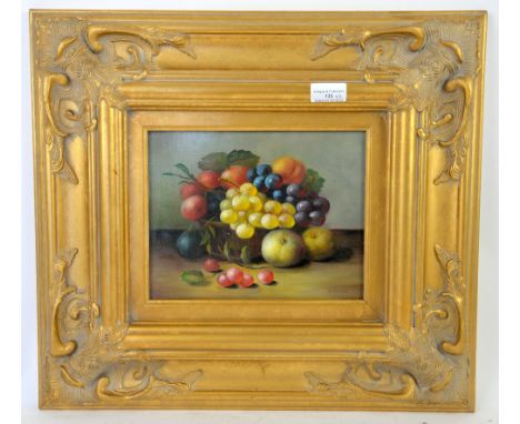I Bracke, still life with fruit in basket, signed, oil on panel, 19cm x 24.5cm and P Carlos, still life with fruit, signed, 2