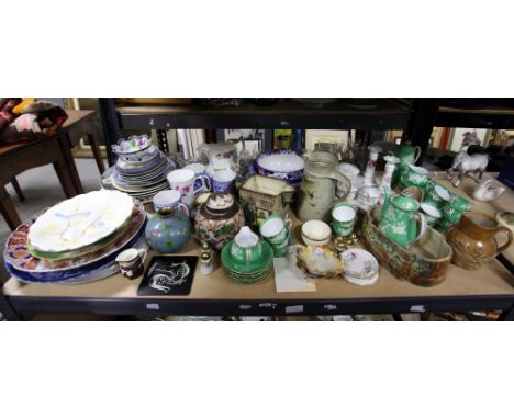 Noritake tea service in green, Mintons plate with exotic bird decoration and various other ceramics including Royal Doulton. 
