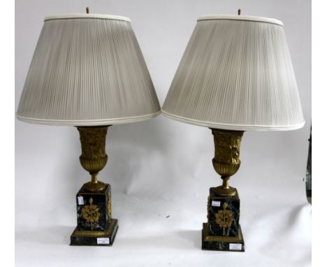 19th century style gilt metal and marble lamp bases.    