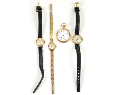 Three ladies watches, including a vintage Roamer, with gold bracelet, Eterna and Ingersoll, all with mechanical movements and