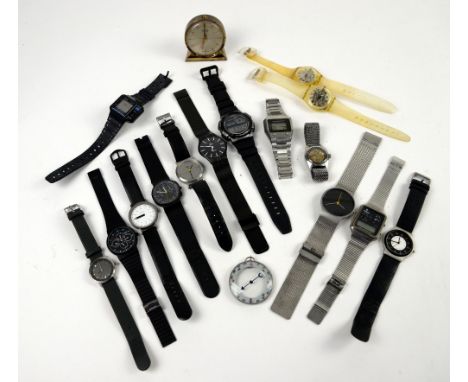 Various fashion and digital watches, including a Mondaine  single hand watch from the designer collection,  Aquastarlet autom