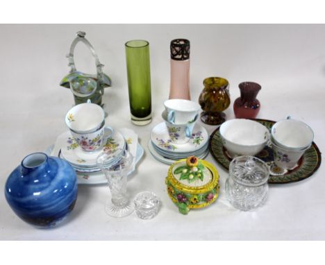 Queen Anne shape Shelley part tea service decorated in the Wild flowers design, Caithness glass vase and other decorative gla