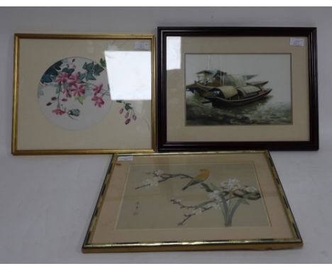 Seven Chinese pictures or textiles, all framed (7).    
