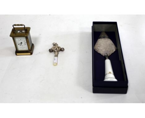 Silver baby's rattle, with mother-of-pearl teether and relief embossed sailor decoration, by Crisford &amp; Norris Ltd, hallm