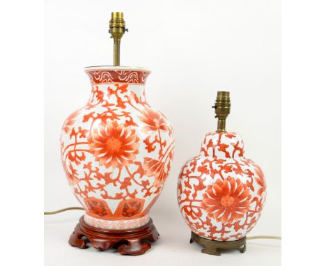 Two Chinese lamp bases decorated with chrysanthemums  .    