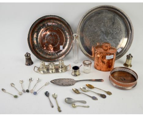 Turkish copper dish, copper tea caddy and various plated items.    