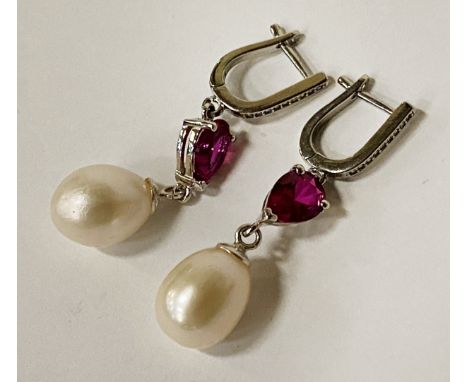 RUBY PEARL LEVER BACK EARRINGS